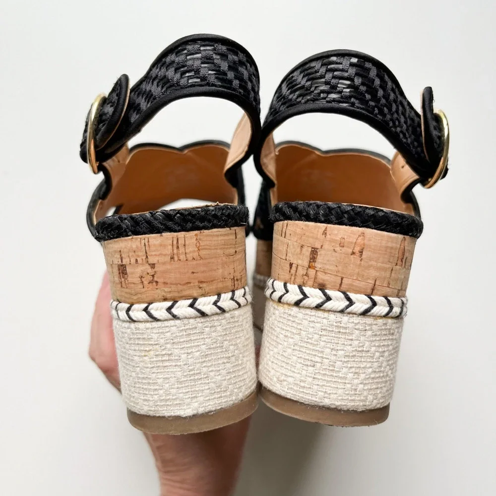 Zara Trafaluc Black Woven Cross Strap Slingback Platform Sandal Womens 36 / US 6